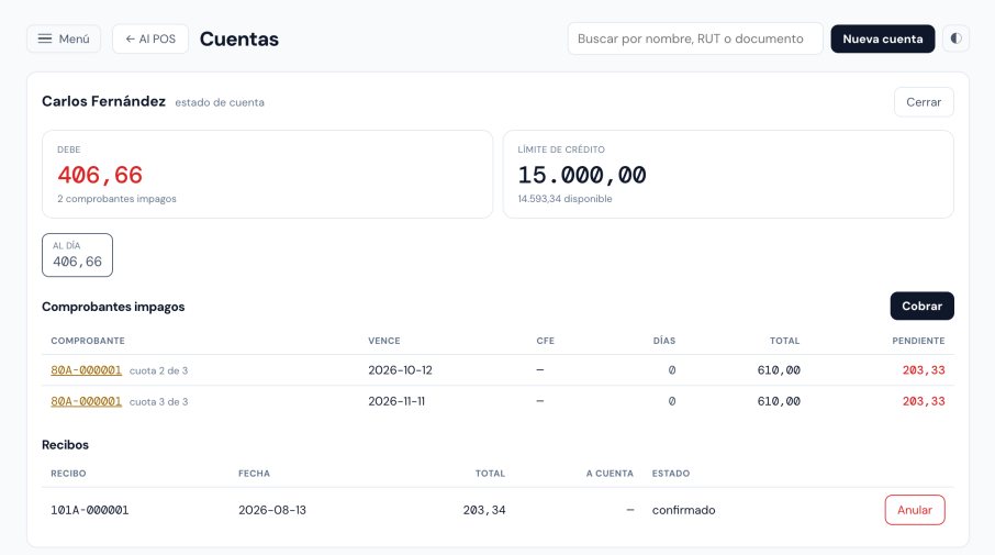 MercurioBOX: estado de cuenta de un cliente con deuda, límite de crédito, cuotas y recibos